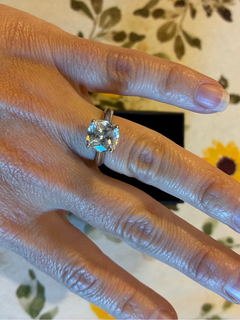 Solitaire Cushion-Cut Clear Stone Ring in Silver